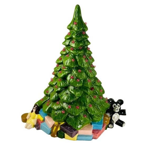 Unique Vintage Handmade Ceramic Green u Christmas Tree Little Girl Presents Tedd - Picture 9 of 16